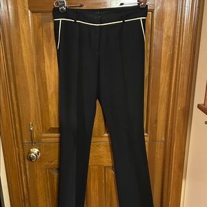Cache Black Straight Leg Pants with Cream Trim